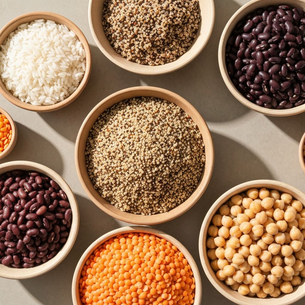 Assorted grains and legumes in bowls