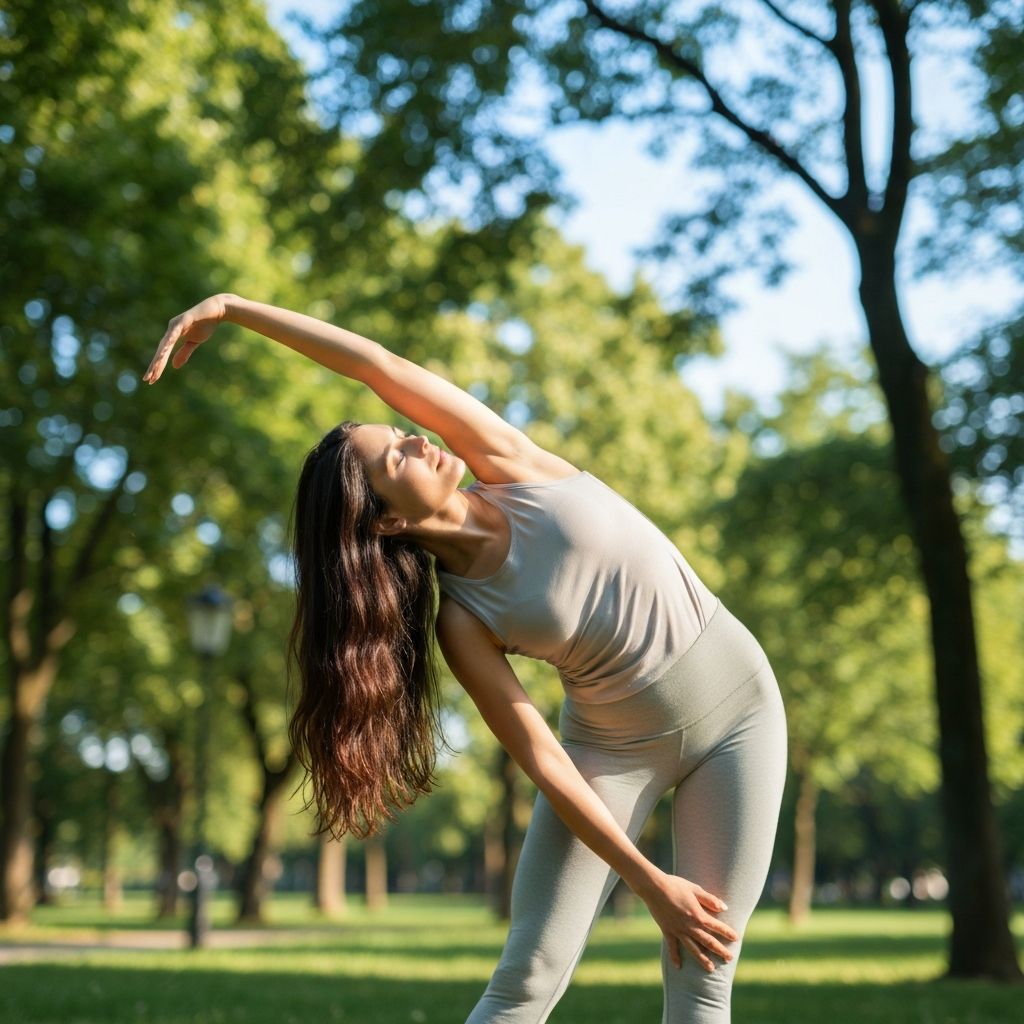 Person stretching outdoors in morning wellness routine