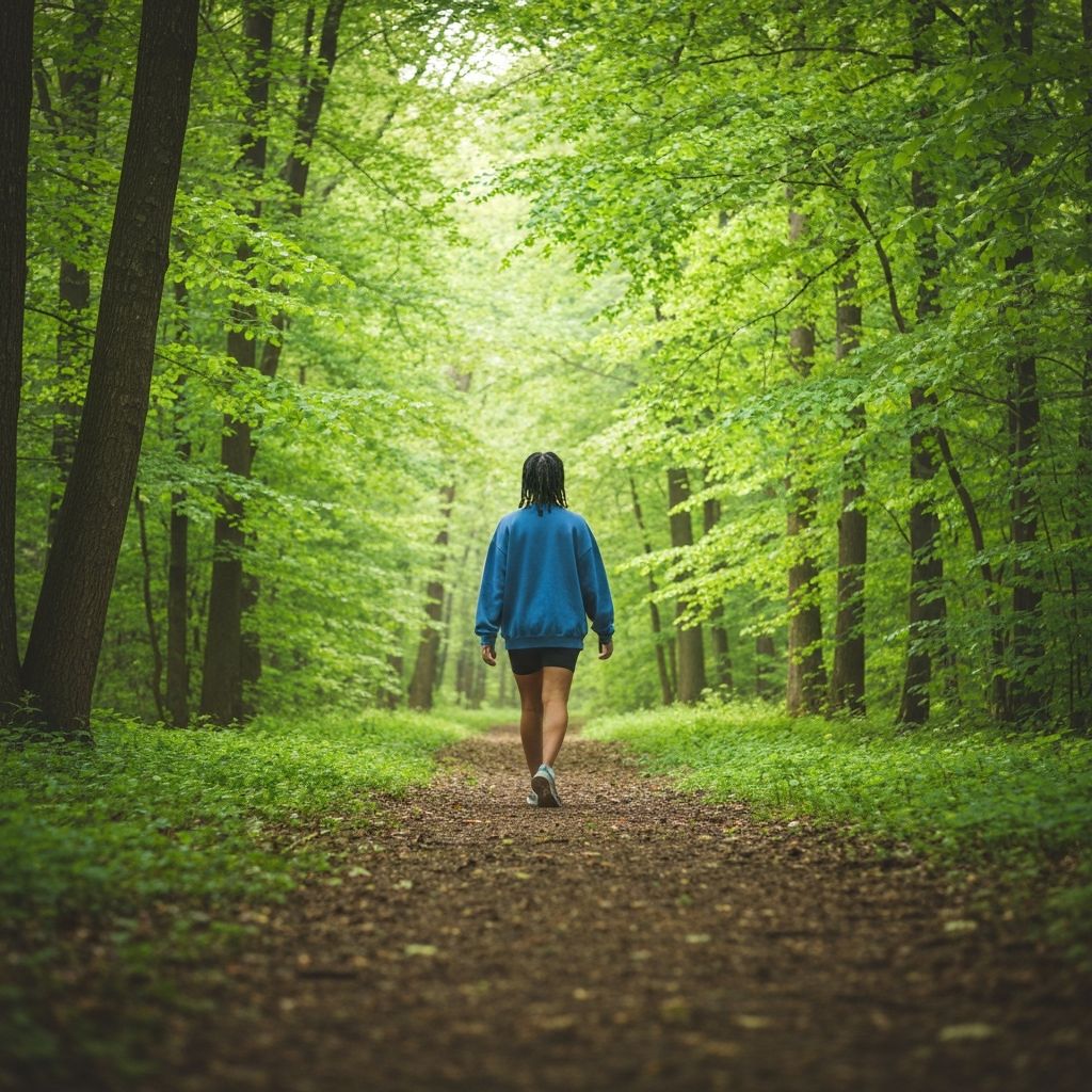 Person walking in nature during morning activity